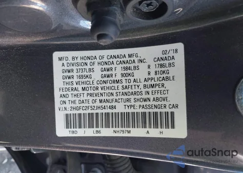 2018 Honda Civic Lx from USA, damaged, VIN 2HGFC2F52JH541484
